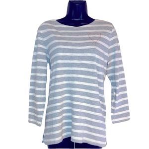Old Navy grey and white striped long sleeve heart stitched on chest size Large